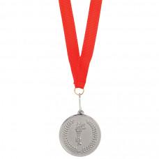 Медаль наградная на ленте "Серебро"; 48 см., D=5см.; текстиль, металл; лазерная гравировка, шелкогра